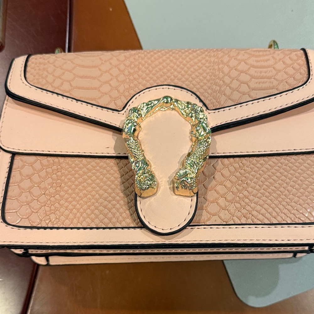 Pink Structured Crossbody Bag with Gold Hardware
